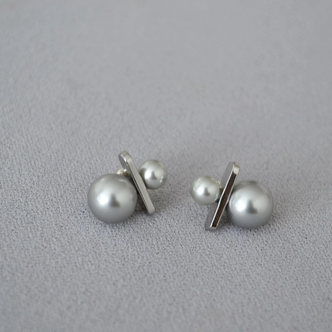 Orecchini a Bottone Geometrici in Ottone Galvanico Con Perno in Argento Sterling 925 Perle Artificiali Orecchini Gioielli Donna