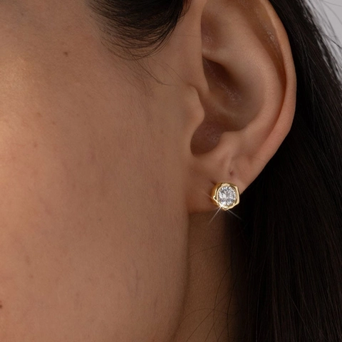 Orecchini a Bottone in Rame con Zirconia Irregolare Minimalista con Perno in Argento Sterling 925 Gioielli Delicati Donna