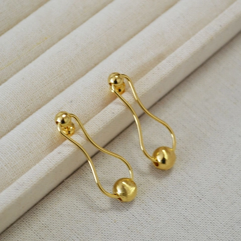 Orecchini Pendenti in Rame Placcato Oro 14K Minimalisti Sfera Spazzolata Perno in Argento Sterling 925 Gioielli Eleganti