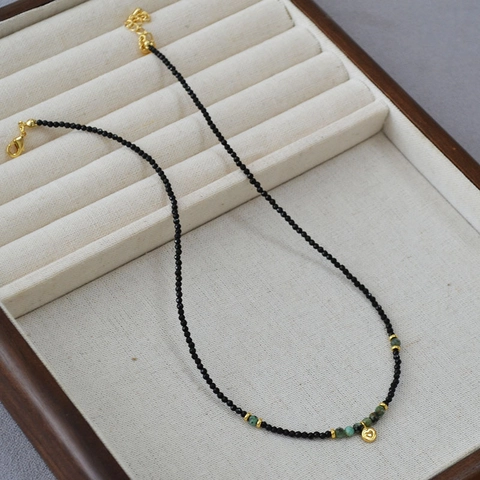 Collana Vintage Francese Con Perline In Spinello Nero E Turchese Ciondolo A Cuore Placcato Oro Boho Regolabile Gioielli Donna