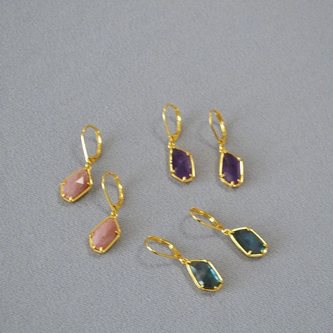 Pendientes Leverback de Piedra Natural de Corte Irregular Minimalista Cobre Chapado en Oro Amatista Labradorita Rodocrosita Mujer