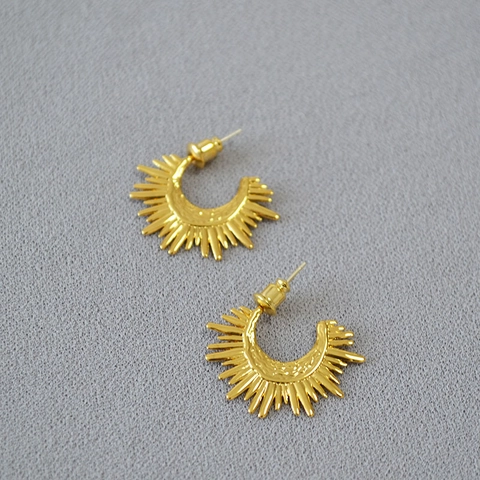 Vintage Punk Sunburst Geometric Brass Stud Earrings With 925 Sterling Silver Post Gold Silver Tone Unisex Jewelry Gift