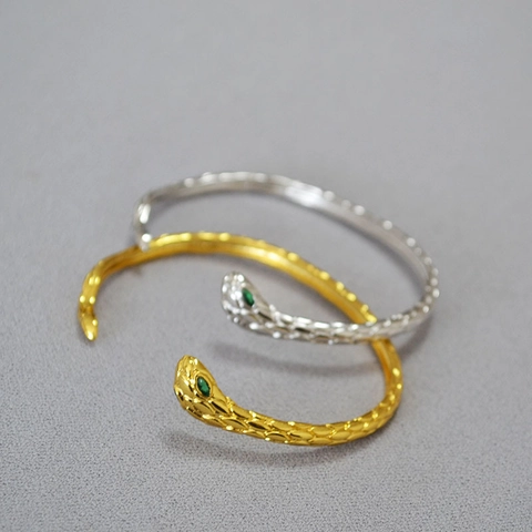 Brass Zirconia Snake Open Bangle For Women Textured Serpent Adjustable Cuff Bracelet Fashion Jewelry Gold Silver Plated Accessories