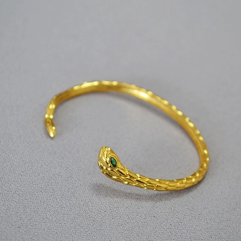 Brass Zirconia Snake Open Bangle For Women Textured Serpent Adjustable Cuff Bracelet Fashion Jewelry Gold Silver Plated Accessories