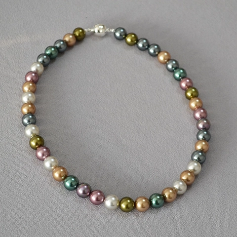 Collana Bracciale in Perle Artificiali Multicolore Retrò Fatti a Mano Con Chiusura Magnetica in Lega Gioielli da Donna