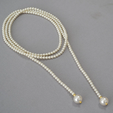 Franse Stijl Elegant Kunstparel Lange Halsketting Veelzijdig Beaded Trui Ketting Koper Goud Verguld Sieraden Voor Dames