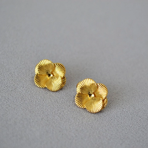 Orecchini a Bottone Minimalisti in Ottone Testurizzato a Quadrifoglio Con Perno in Argento Sterling 925 Oro Argento Gioielli Donna