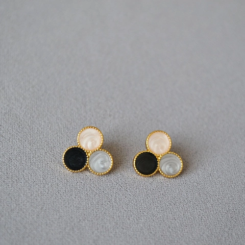 Orecchini a Bottone a Disco Tondo Tricolore in Ottone Vintage Con Perno in Argento Sterling 925 Gioielli Geometrici Smaltati da Donna
