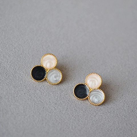 Orecchini a Bottone a Disco Tondo Tricolore in Ottone Vintage Con Perno in Argento Sterling 925 Gioielli Geometrici Smaltati da Donna