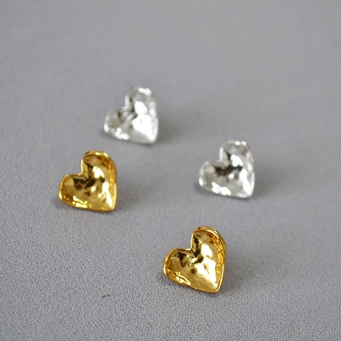 Vintage Hammered Heart Stud Earrings Curled Copper Earrings With 925 Sterling Silver Earring Post Gold Silver For Women Jewelry