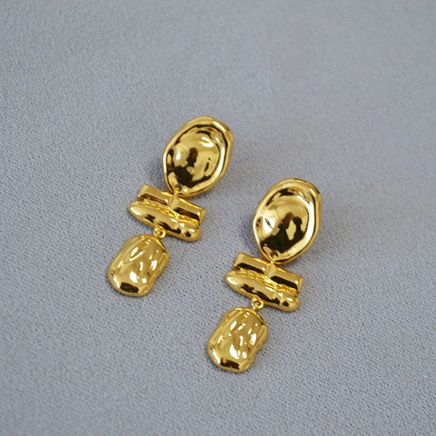 Pendientes de Latón Bañados en Oro de Metal Líquido Irregulares Minimalistas Con Poste de Plata de Ley 925 Joyería