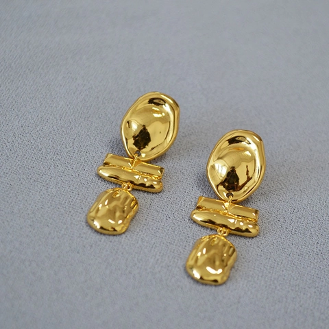 Pendientes de Latón Bañados en Oro de Metal Líquido Irregulares Minimalistas Con Poste de Plata de Ley 925 Joyería
