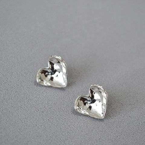 Vintage Hammered Heart Stud Earrings Curled Copper Earrings With 925 Sterling Silver Earring Post Gold Silver For Women Jewelry