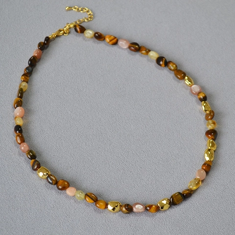 Collar de Cuentas de Piedra de Ojo de Tigre Vintage Joyas de Piedra Natural Irregulares Mujeres Pulsera de Aleación