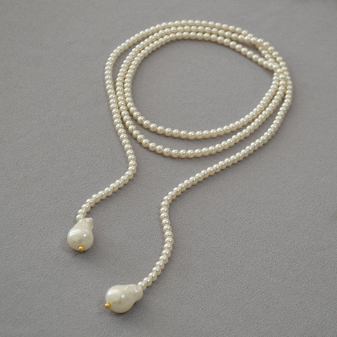 Sautoir Long en Perles Artificielles Baroques Style Français Élégant Collier Cravate Bijoux de Mode pour Femmes