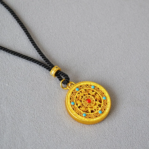 Collana con Ciondolo Cavo Rotondo in Rame Placcato Oro Antico Perla Artificiale Strass Catena a Corda Gioielli Donna