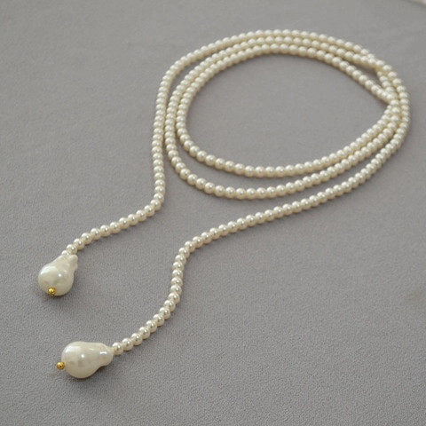 Sautoir Long en Perles Artificielles Baroques Style Français Élégant Collier Cravate Bijoux de Mode pour Femmes