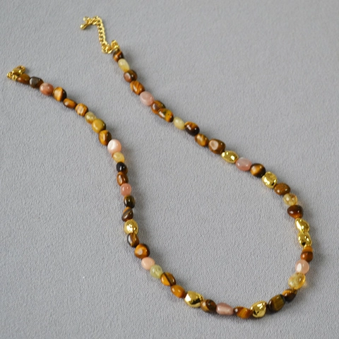 Collar de Cuentas de Piedra de Ojo de Tigre Vintage Joyas de Piedra Natural Irregulares Mujeres Pulsera de Aleación