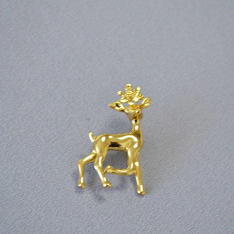 Elegante Broche de Reno de Latón Chapado en Oro para Mujer Alfiler de Solapa de Animal Ciervo para Regalo de Navidad Joyería
