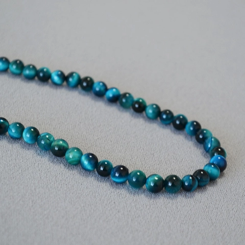 Collana di Perline Occhio di Tigre Blu Vintage per Donna Catena a Clavicola in Rame Placcato Oro Minimalista Gioielli