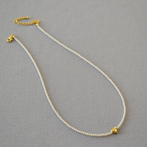 Collana di Perle Artificiali Elegante Francese Donna Minimalista Rame Placcato Oro Ciondolo Cuore Squisiti Gioielli