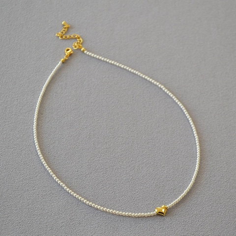 Collana di Perle Artificiali Elegante Francese Donna Minimalista Rame Placcato Oro Ciondolo Cuore Squisiti Gioielli