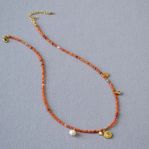 Vintage Französische Rote Perlenkette Mit Süßwasserperle Goldmünze Anhänger Zirkonia Opal Elegante Asymmetrische Schlüsselbeinkette Schmuck