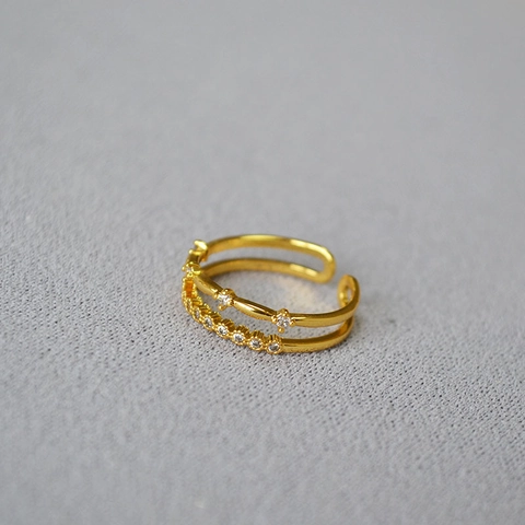 Minimalist Brass 18K Gold Plated Zirconia Double Layer Stackable Open Ring For Women Elegant Fashion Adjustable Index Finger Ring Jewelry