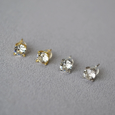 Pendientes de Botón Redondos con Strass Poste de Plata de Ley 925 Chapado en Cobre Joyería Diaria para Mujer