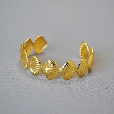 Französischer Vintage Messing Meeresmuschel Armreif Für Damen Ozean-Stil Jakobsmuschel Design Gold Silber Vergoldet Modeschmuck