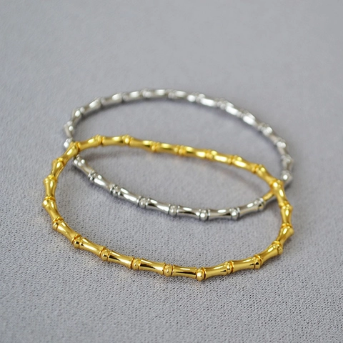Vintage Chinese Style Brass Electroplated Bamboo Joint Bracelet Minimalist Gold Silver Plated Bangle For Women Fashion Jewelry