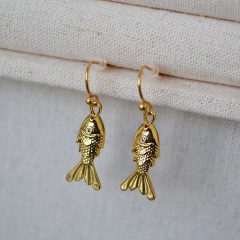 Orecchini a Pesce con Coda Mobile in Ottone Placcato Oro Piccoli Orecchini a Gancio Animali Strass Gioielli Minimalisti per Donna Regalo