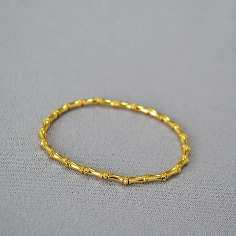 Vintage Chinese Style Brass Electroplated Bamboo Joint Bracelet Minimalist Gold Silver Plated Bangle For Women Fashion Jewelry