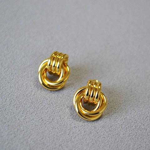 Orecchini a Bottone con Nodo Intrecciato in Ottone Minimalista Con Perno in Argento Sterling 925 Gioielli Donna Placcati Oro