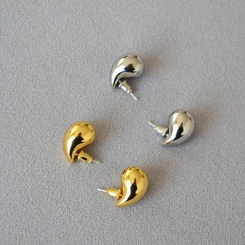 Minimalist Waterdrop Stud Earrings Brass With 925 Sterling Silver Earring Post Hollow Polished Gold Plated Jewelry Women