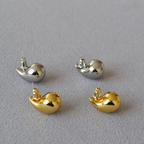 Minimalist Waterdrop Stud Earrings Brass With 925 Sterling Silver Earring Post Hollow Polished Gold Plated Jewelry Women
