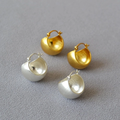 Vintage Minimalistisch Gebürstete Kupfer Ball Hoop Ohrringe Für Damen Gold Silber Plattiert Halbkugel Geometrischer Schmuck