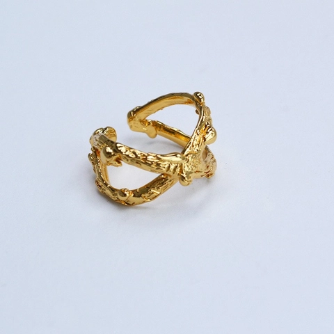 Vintage Brass Gold Plated Open Ring For Women Niche Design Geometric Heart Snake Lobster Resin Flower Inlaid Rhinestone Ring