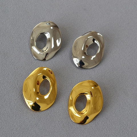 Pendientes de Latón Hueco Irregulares Minimalistas Vintage Con Poste de Plata de Ley 925 Joyería de Moda Para Mujeres