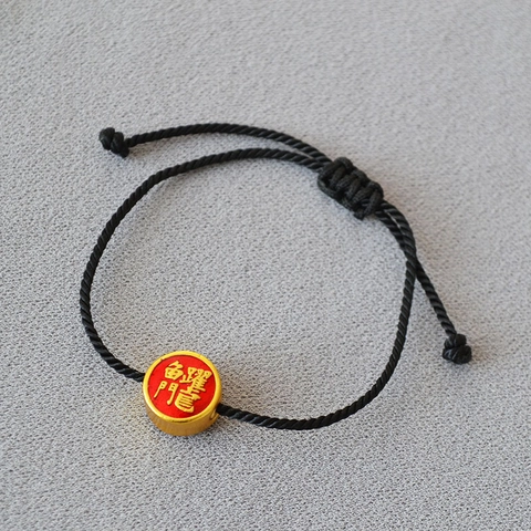 Vintage Messing Emaille Charm Armband Handgeweven Zwart Koord Verstelbare Geluk Chinese Stijl Armband Voor Mannen Vrouwen Sieraden