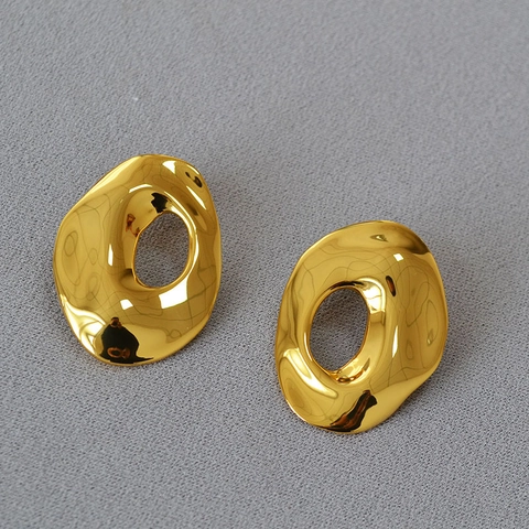 Pendientes de Latón Hueco Irregulares Minimalistas Vintage Con Poste de Plata de Ley 925 Joyería de Moda Para Mujeres