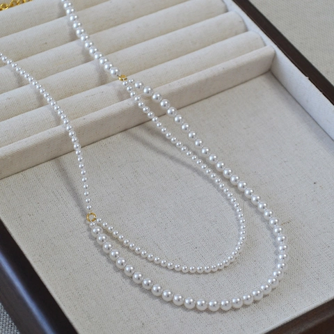 Collana Doppia di Perle Artificiali Bohémien Vintage Francese Elegante Girocollo in Lega con Perline per Donna Gioielli