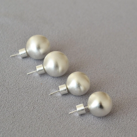Pendientes de Botón Esféricos Cepillados Minimalistas Vintage para Mujer Pendientes de Bola Mate de Cobre Plateado Poste de Plata de Ley 925