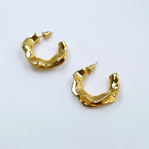 Vintage Brass Gold Plated Beaded Earrings For Women Niche Design Natural Stone Artificial Pearl Geometric Stud Earrings