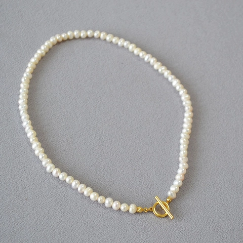 Collar de Perlas de Agua Dulce Barrocas Irregulares Elegante Francés Con Cierre de Palanca OT de Cobre Dorado Joyería para Mujer