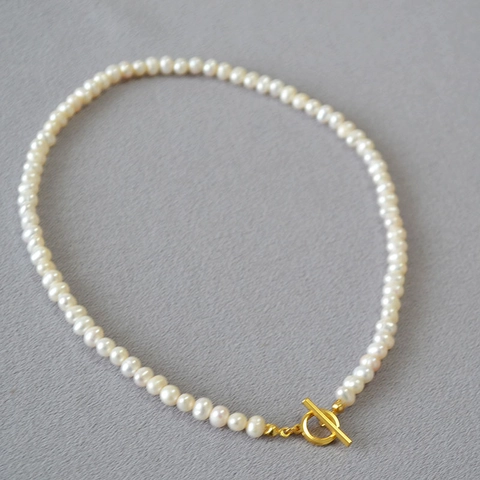 Collar de Perlas de Agua Dulce Barrocas Irregulares Elegante Francés Con Cierre de Palanca OT de Cobre Dorado Joyería para Mujer