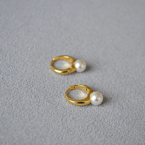 Minimalista Orecchini a Cerchio in Rame Placcato Oro Con Perla Artificiale Occhio di Tigre Donna Gioielli Vintage Francese