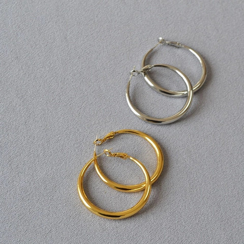 Schick Kupfer Übergroß Hoop Ohrringe Mit 925 Sterlingsilber Ohrstecker-Stift Minimalistisch Poliert Metall Rund Ohr Schmuck Damen Mode