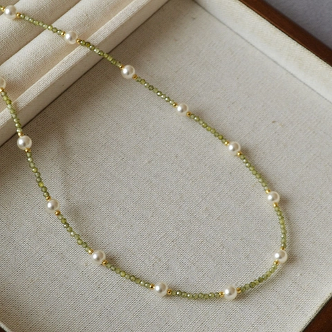 Collar de Cuentas de Perlas Artificiales y Circonia Hecho a Mano para Mujer Cadena de Clavícula de Piedra Natural Colorida Joyería
