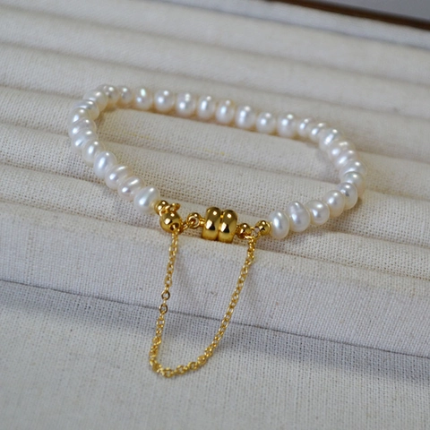 Minimalist Niche Design Irregular Freshwater Baroque Pearl Bracelet Brass Gold Plated Magnetic Clasp Jewelry For Women